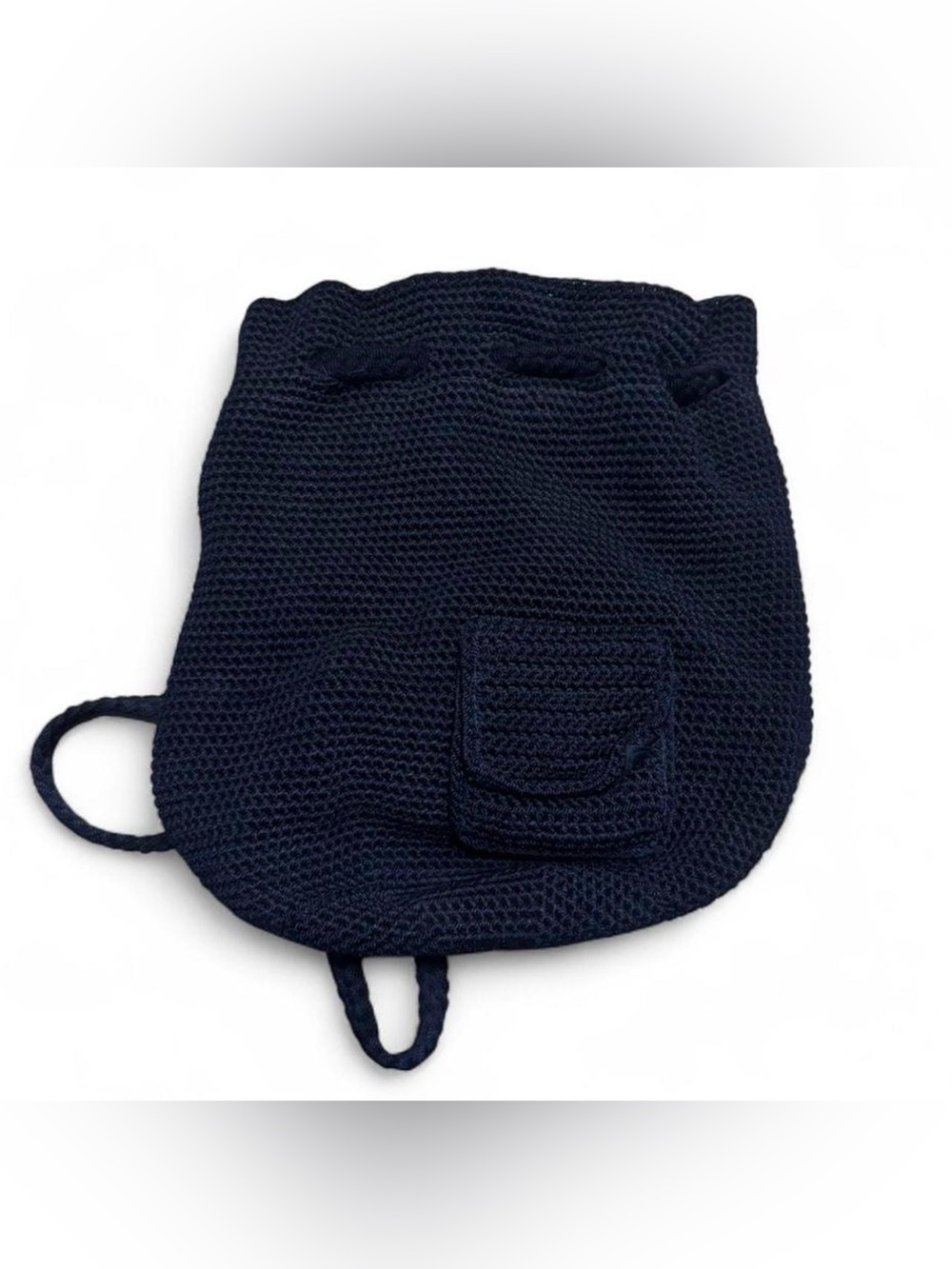 The Sak Navy Blue Crochet Small Backpack with Drawstring Closure